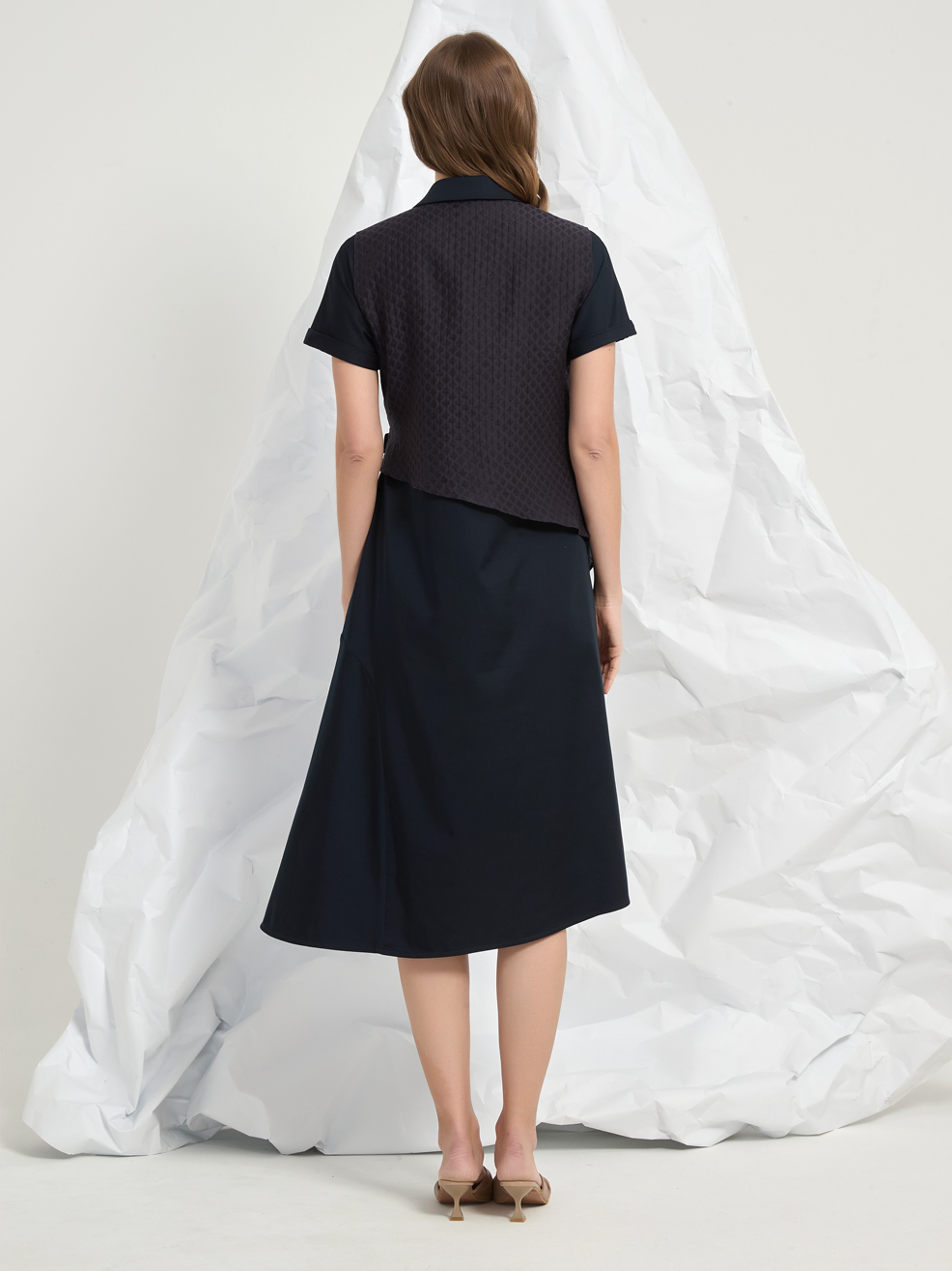 JACQUARD PANEL TIED MIDI DRESS