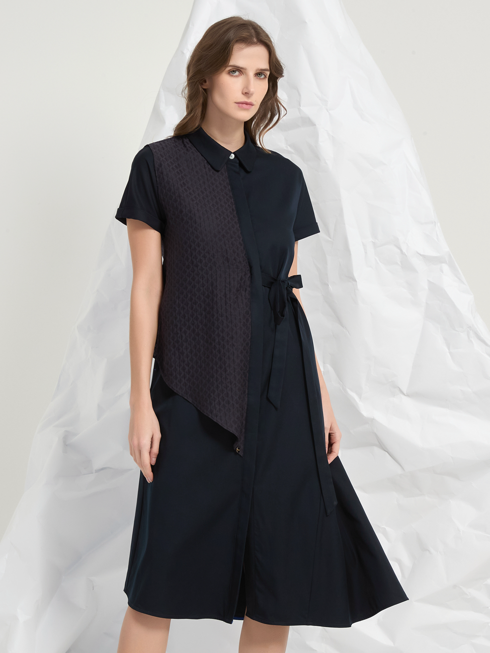 JACQUARD PANEL TIED MIDI DRESS