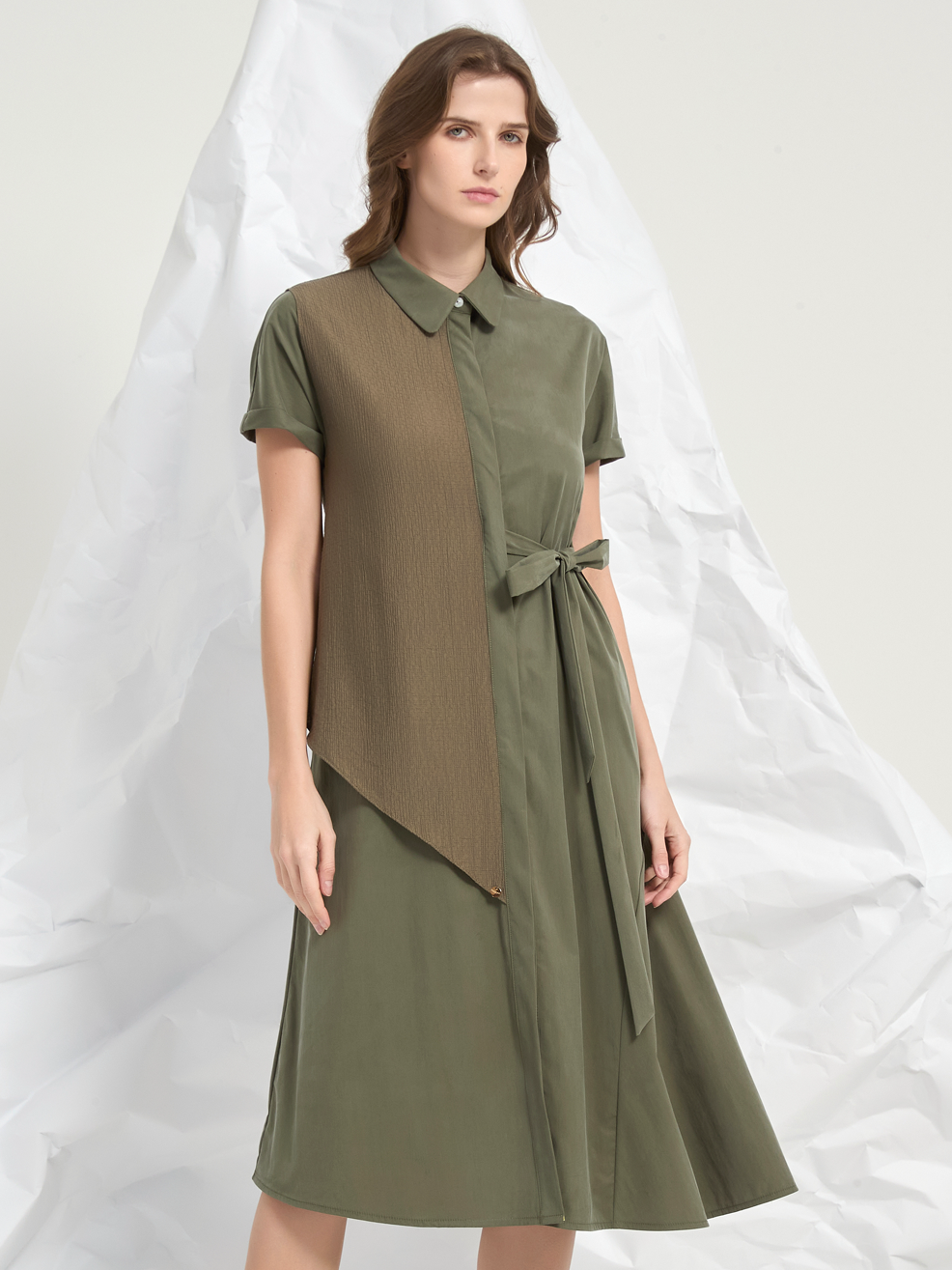 JACQUARD PANEL TIED MIDI DRESS