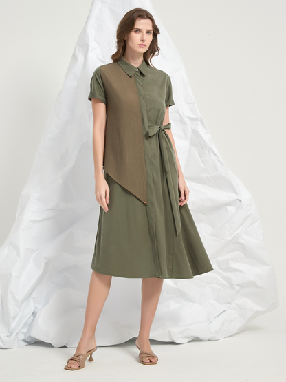 JACQUARD PANEL TIED MIDI DRESS