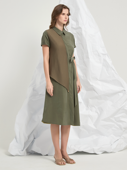 JACQUARD PANEL TIED MIDI DRESS