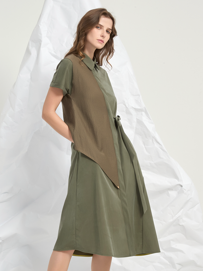 JACQUARD PANEL TIED MIDI DRESS