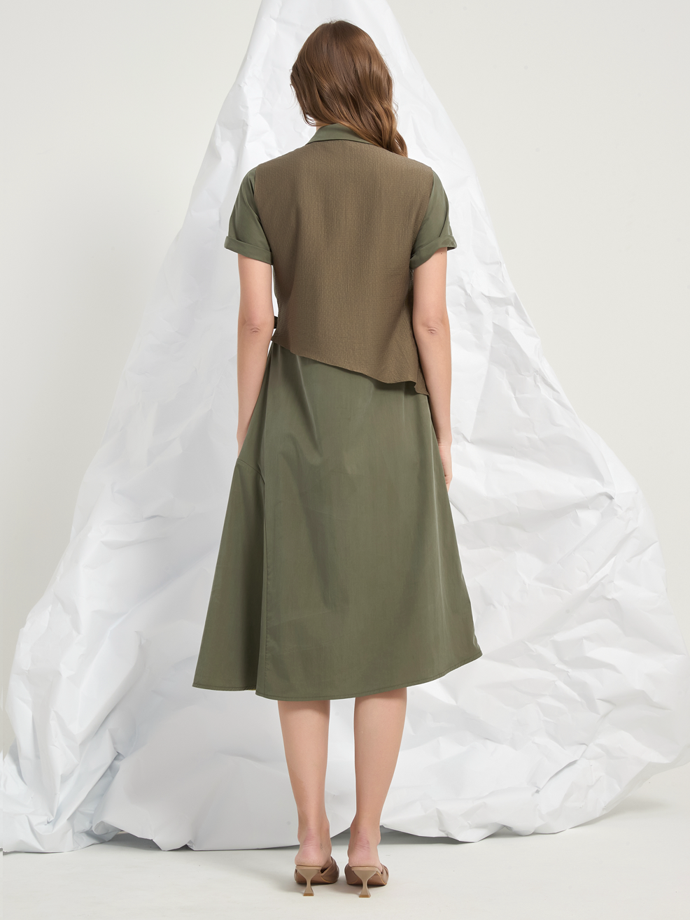 JACQUARD PANEL TIED MIDI DRESS