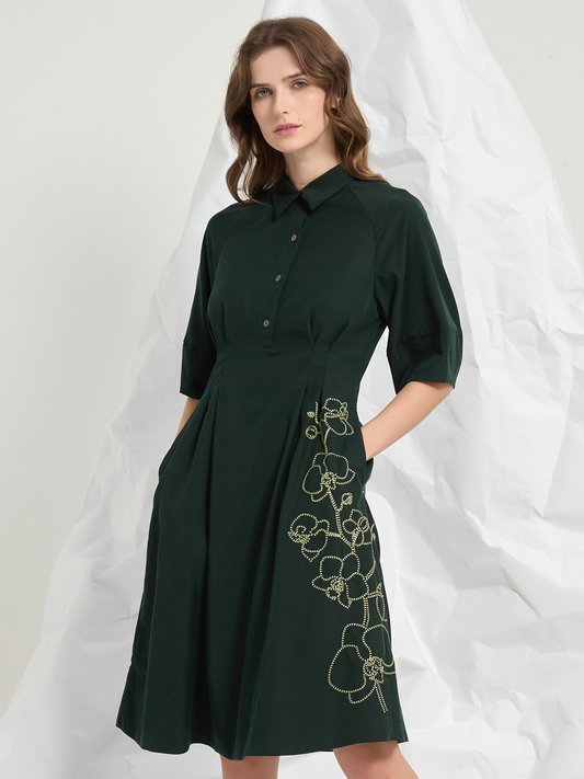 DECONSTRUCTED SLEEVE EMBROIDERED DRESS