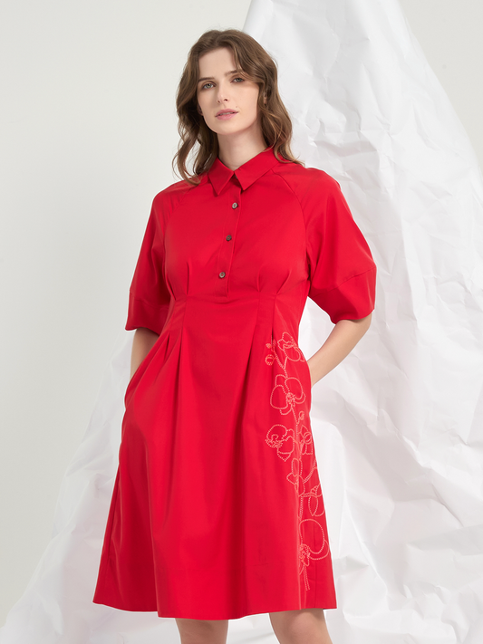 DECONSTRUCTED SLEEVE EMBROIDERED DRESS