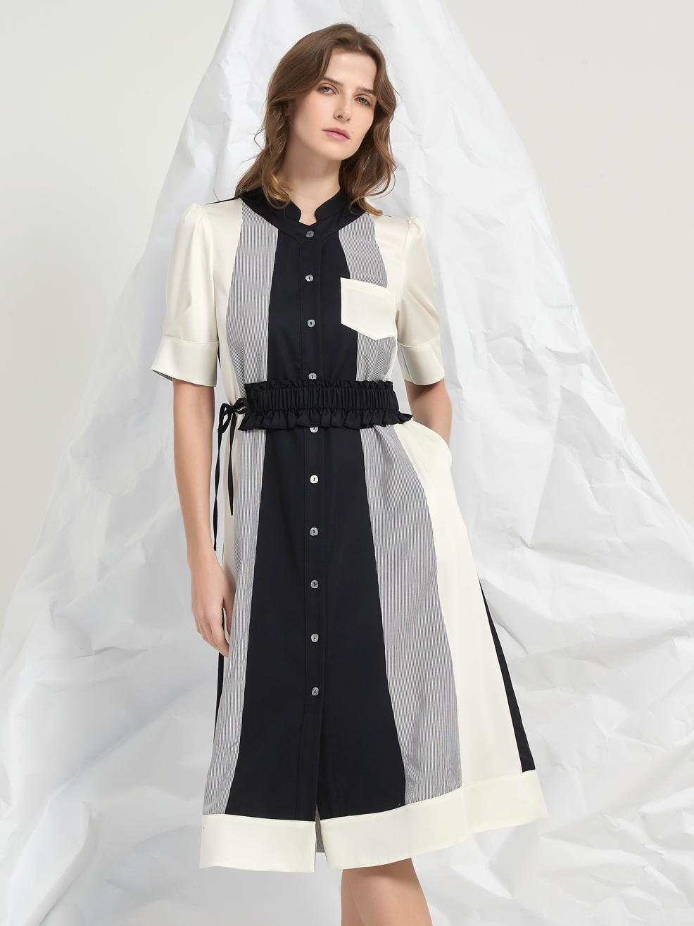 PANEL BELTED MIDI DRESS
