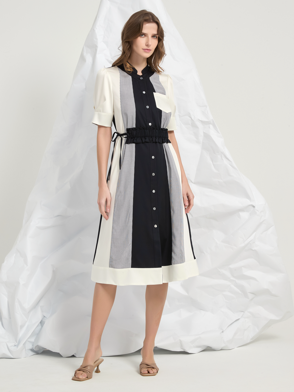 PANEL BELTED MIDI DRESS