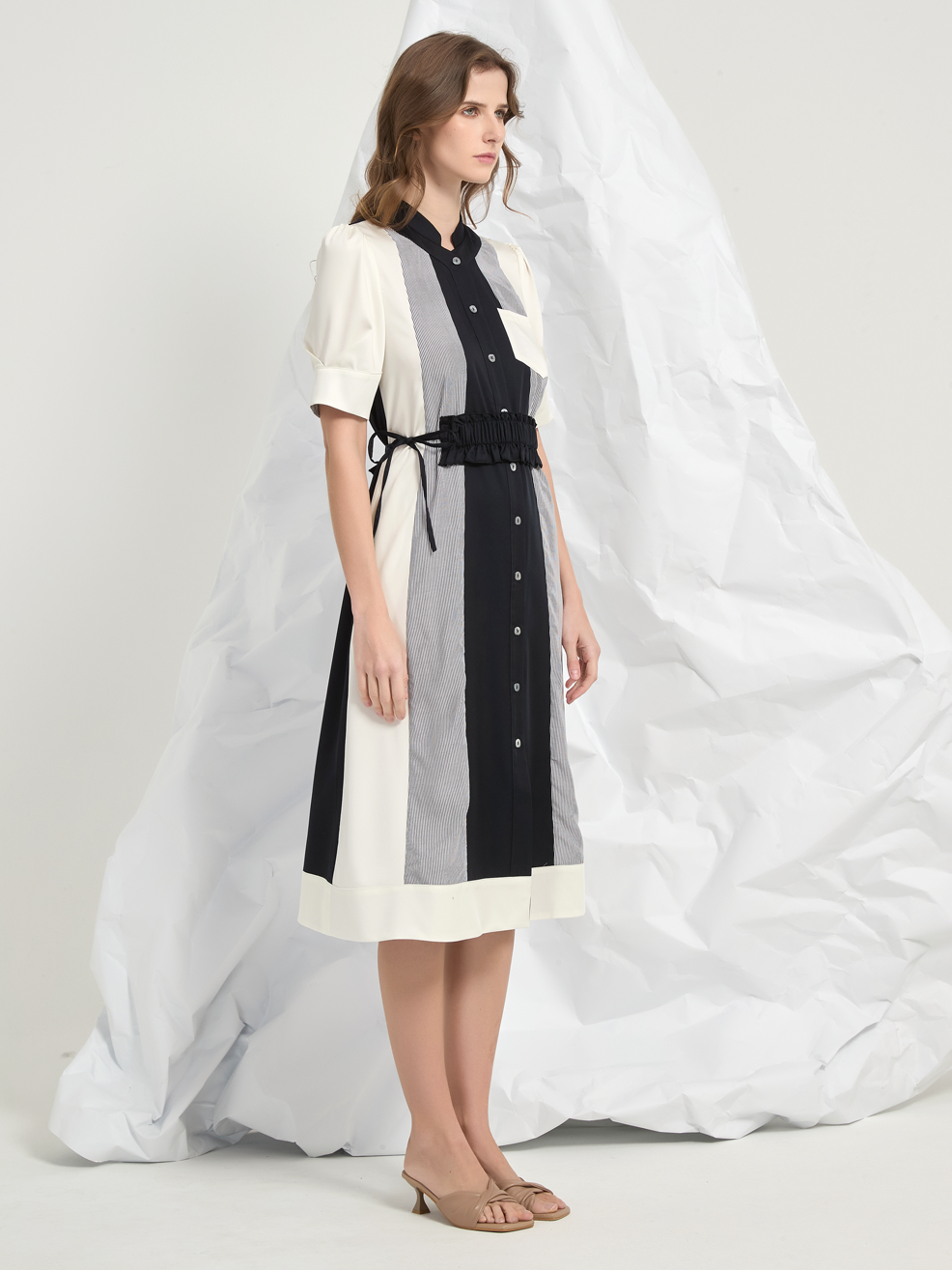 PANEL BELTED MIDI DRESS