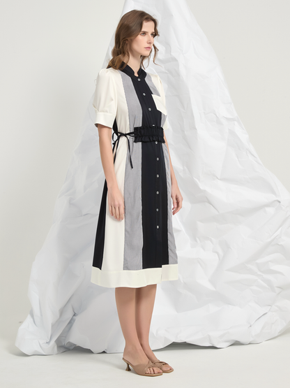 PANEL BELTED MIDI DRESS