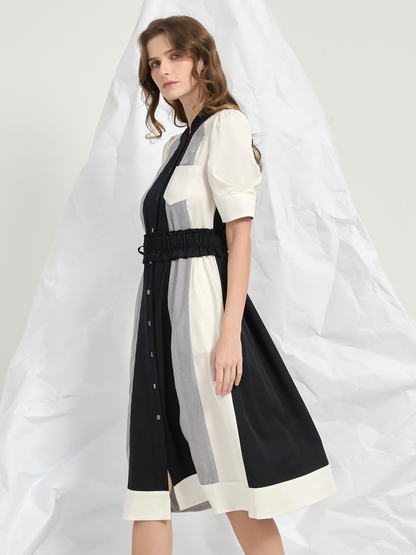 PANEL BELTED MIDI DRESS