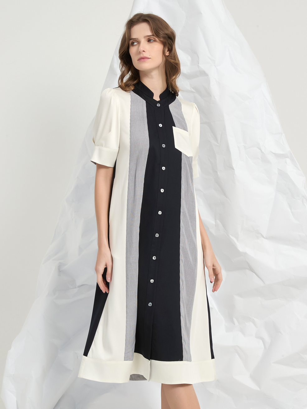PANEL BELTED MIDI DRESS