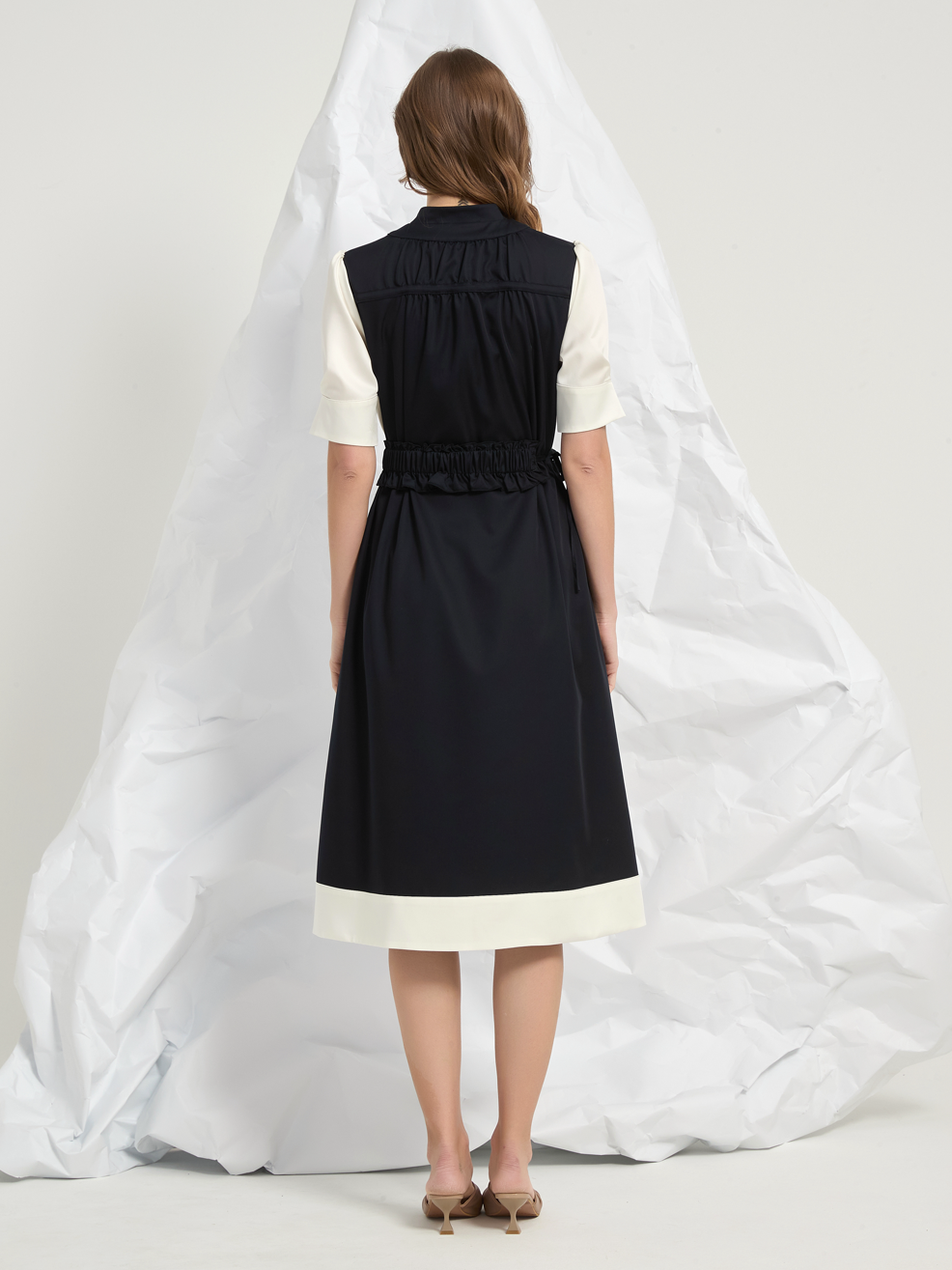 PANEL BELTED MIDI DRESS