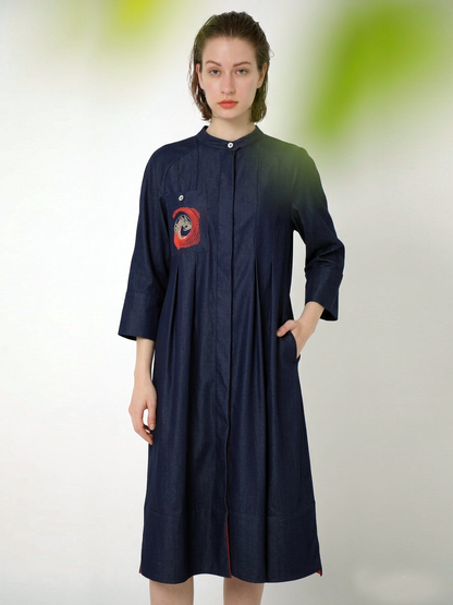 EMBROIDERED POCKETED MINI DRESS