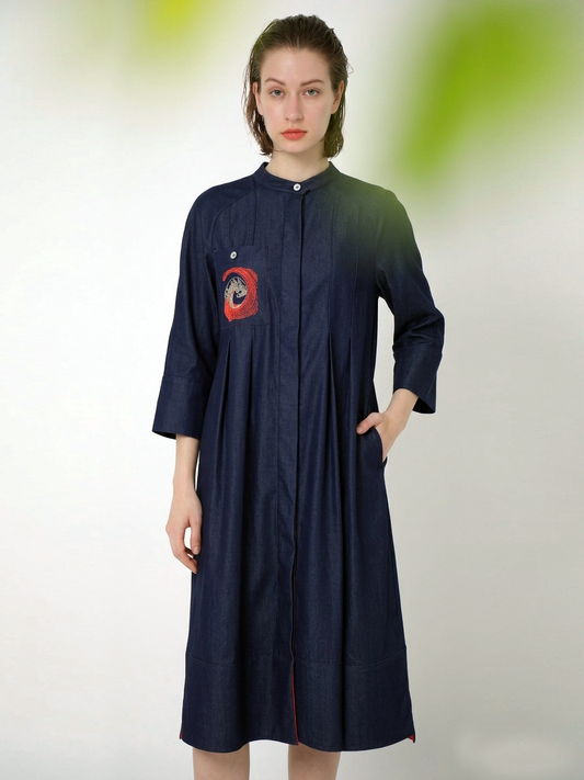 EMBROIDERED POCKETED MINI DRESS