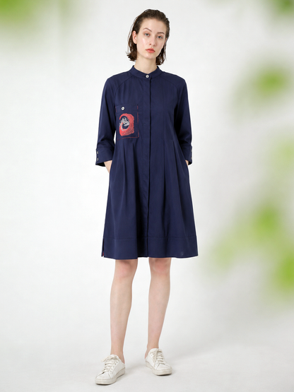 EMBROIDERED POCKETED MINI DRESS