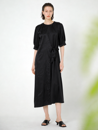 JACQUARD WAIST-TIE JERSEY MIDI DRESS
