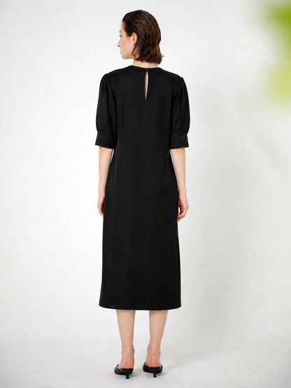 JACQUARD WAIST-TIE JERSEY MIDI DRESS