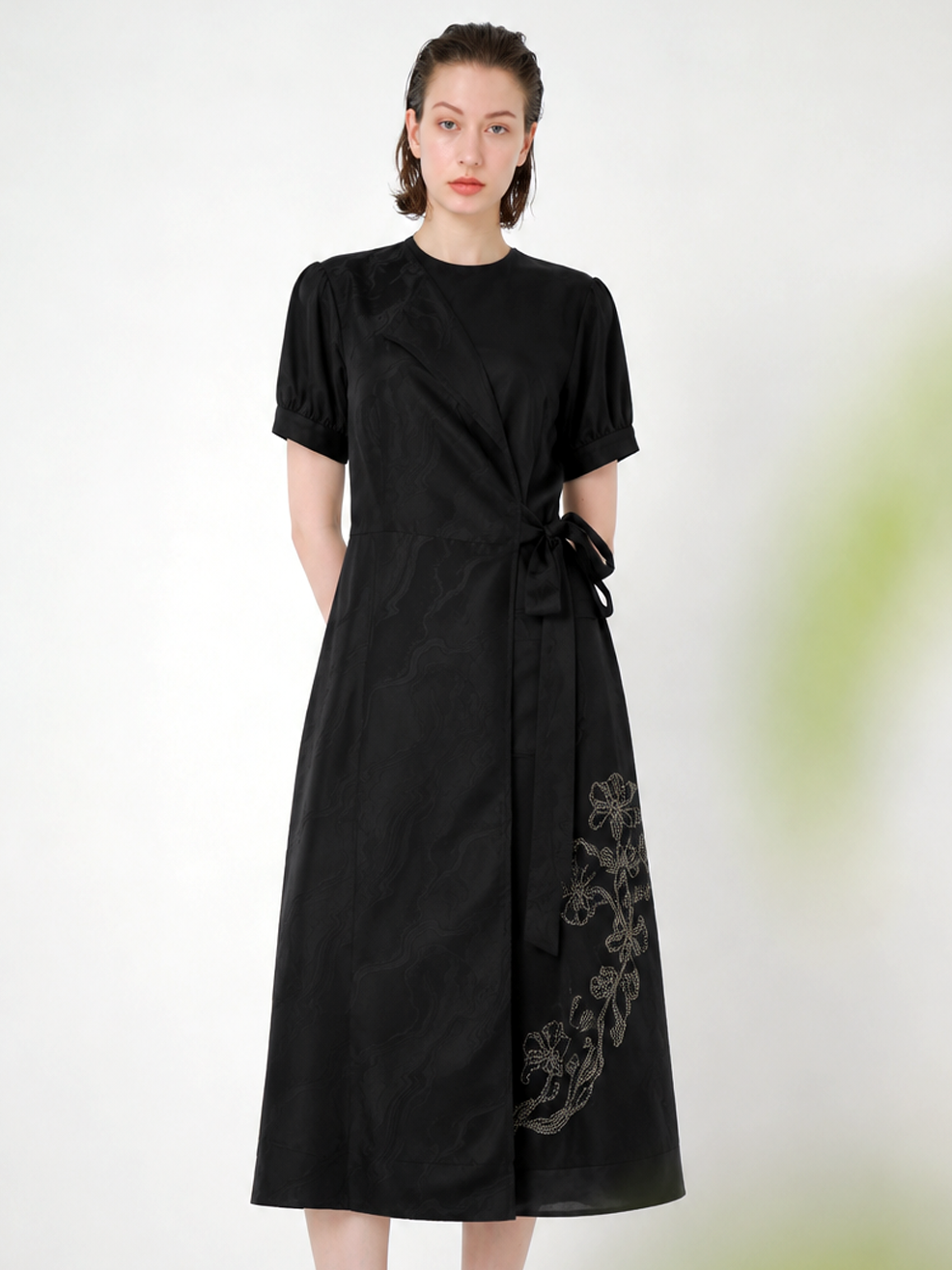 EMBROIDERED JERSEY MIDI DRESS