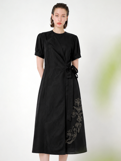 EMBROIDERED JERSEY MIDI DRESS