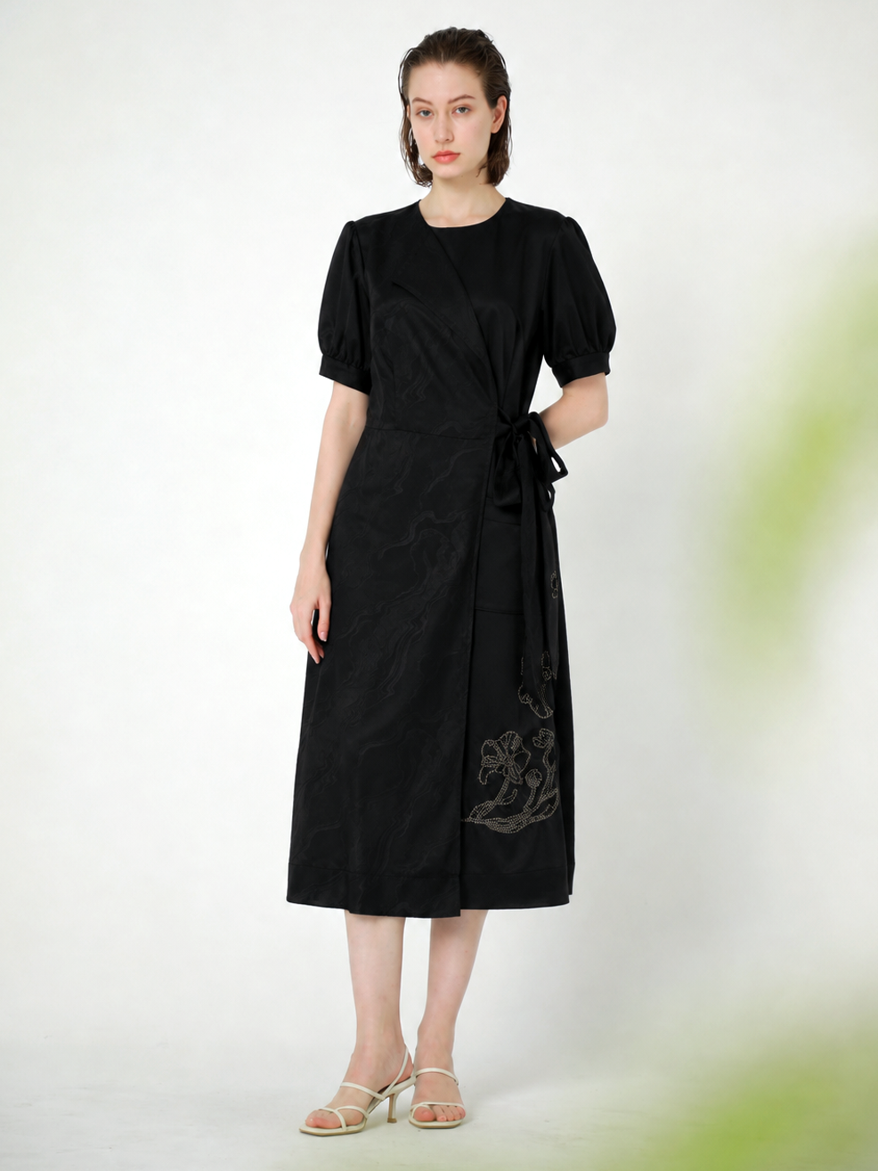 EMBROIDERED JERSEY MIDI DRESS