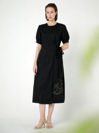 EMBROIDERED JERSEY MIDI DRESS