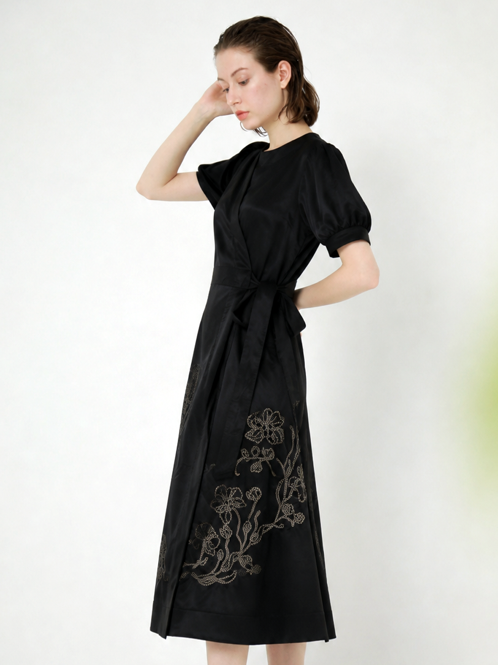 EMBROIDERED JERSEY MIDI DRESS