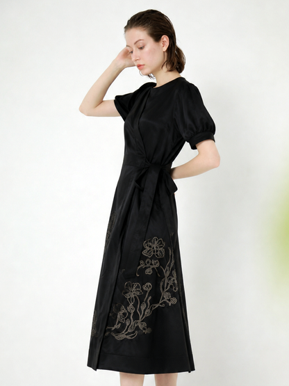 EMBROIDERED JERSEY MIDI DRESS