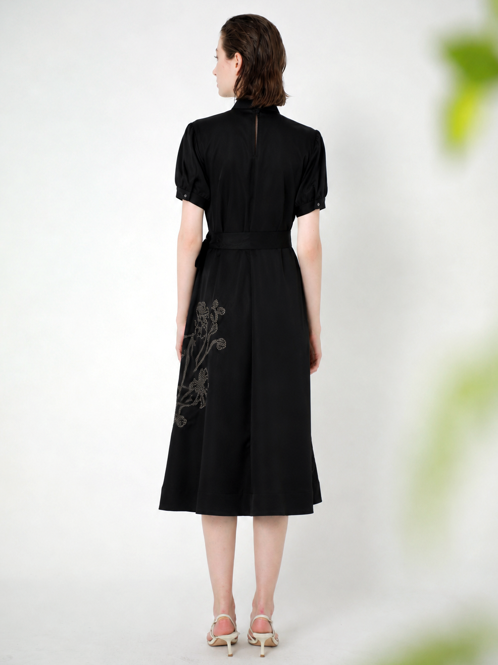 EMBROIDERED JERSEY MIDI DRESS