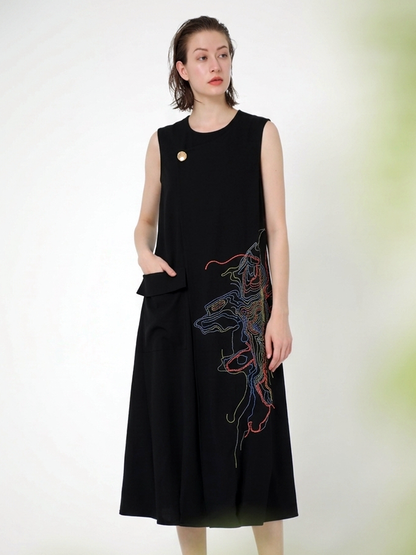 EMBROIDERED JERSEY MIDI DRESS