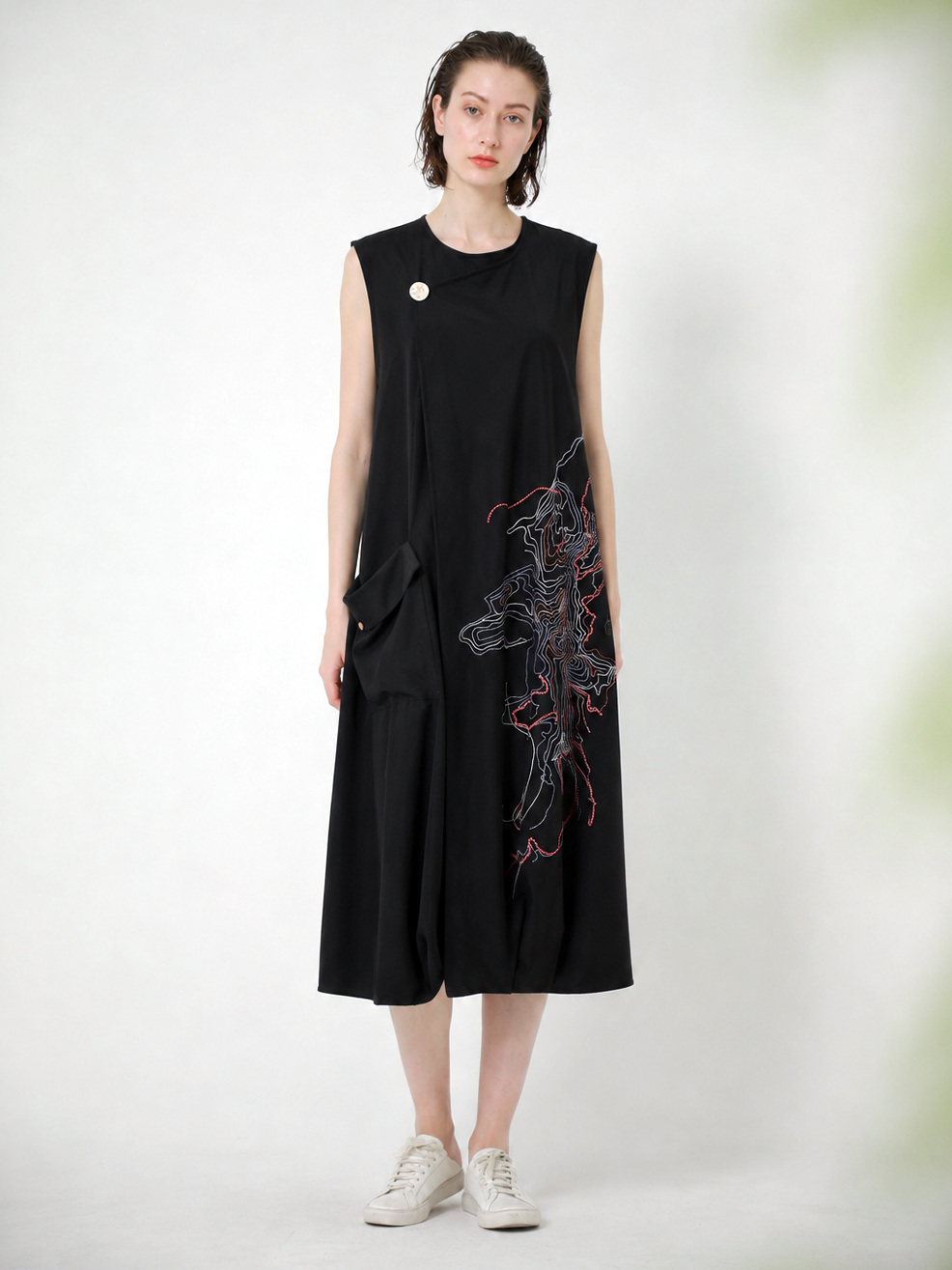 EMBROIDERED JERSEY MIDI DRESS