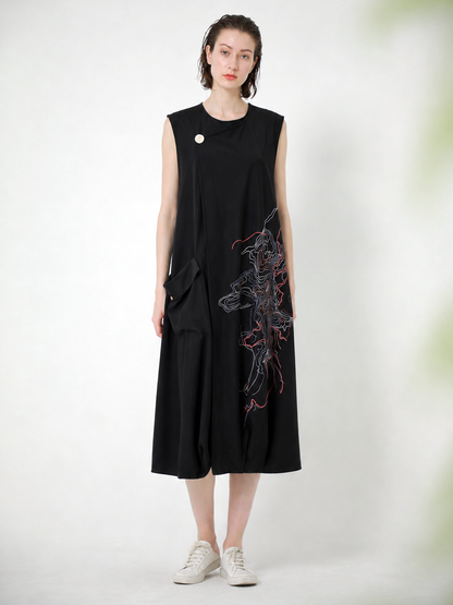 EMBROIDERED JERSEY MIDI DRESS