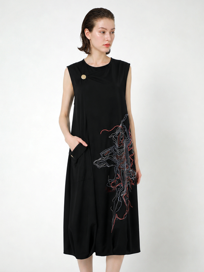 EMBROIDERED JERSEY MIDI DRESS