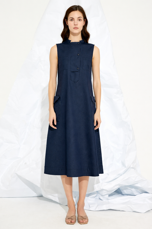 TENCEL COLLAR MIDI DRESS