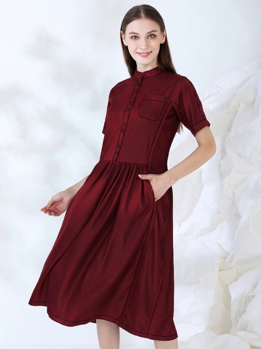 CONTRAST LINED MIDI SHIRT DRESS