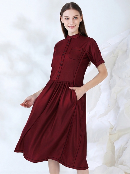 CONTRAST LINED MIDI SHIRT DRESS